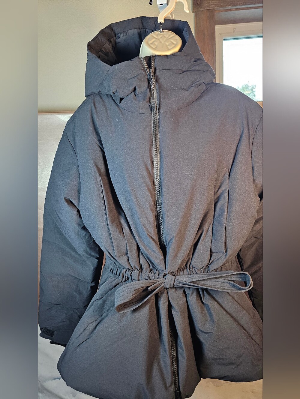 Rossignol Chavanette Down Parka Black Belted Hooded Size XL NWT